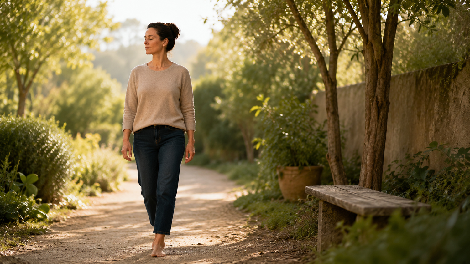 Langsame, bewusste Gehmeditation als Achtsamkeit im Alltag