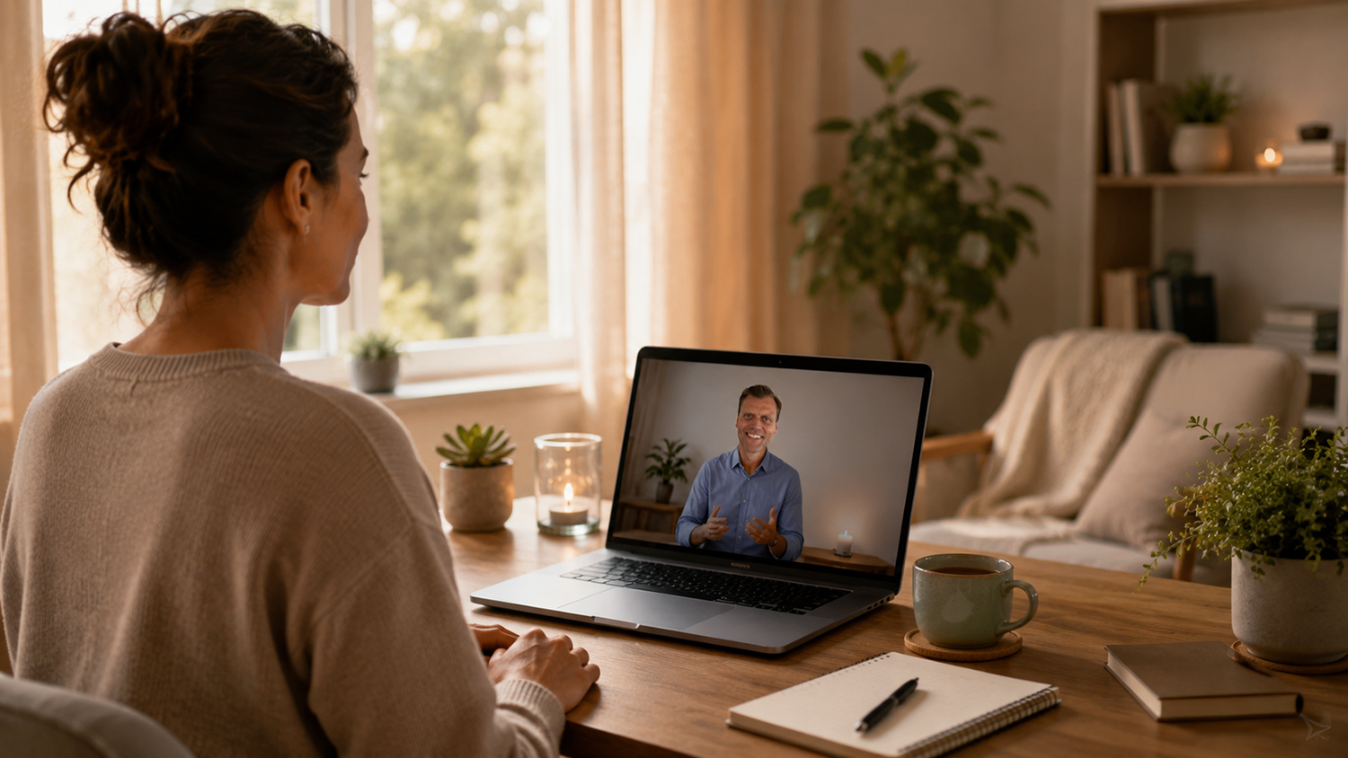 Stress-Coaching und Entspannung online aus Leverkusen – ruhiger Moment am Laptop zu Hause